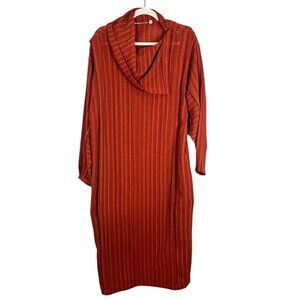 Chinoise Wool Striped Dress S Orange Cheongsam Mandarin Kaftan Tunic Qipao 70s